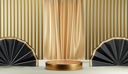 3D rendering of blank product background for backdrop fashion and cream cosmetics decorations. Modern blank gold podium background for luxury product.