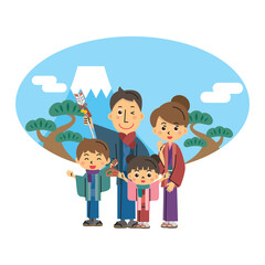 初詣　正月　日本　家族