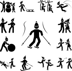 Man skiing sport icon in a collection with other items