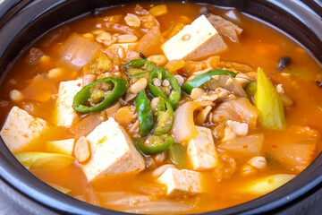 Rich Soybean Paste Stew (Cheongguk jang jjigae) - obrazy, fototapety, plakaty