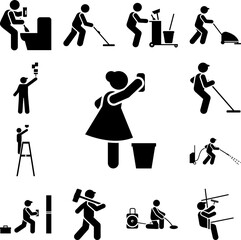 Cleaning, woman icon in a collection with other items
