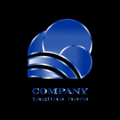 abstract blue metallic logo. cloud tech concept.