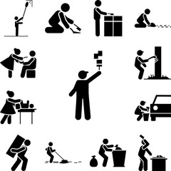 Man, worker icon in a collection with other items