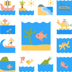 Fish, seaweed, ocean icon in a collection with other items
