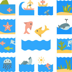 Fish, ocean, jumping icon in a collection with other items