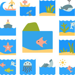 Fototapeta premium Fish, island, ocean icon in a collection with other items