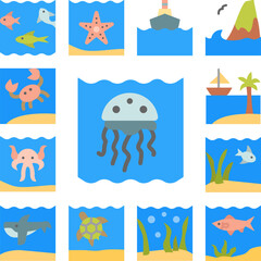 Jellyfish, ocean icon in a collection with other items