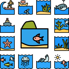 Fototapeta premium Fish, island, ocean icon in a collection with other items