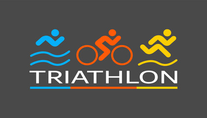 Icon on the theme of sport, triathlon. Silhouettes of athletes, swimmer, cyclist, runner.