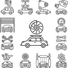 Car tire change, car repair icon in a collection with other items