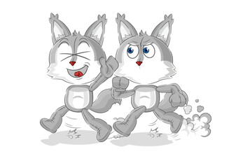 wolf play chase cartoon. cartoon mascot vector