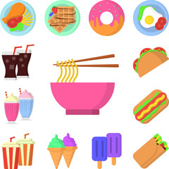 Noodles plate color icon in a collection with other items