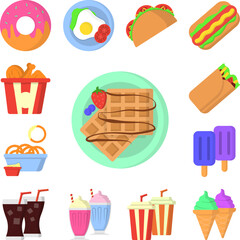 Waffle strawberry bilberry color icon in a collection with other items