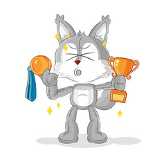 wolf winner with trophie. cartoon character