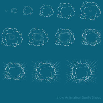 Blow Boom animation sprite sheet, bubble explosion icon. boom movement, explore the effect
