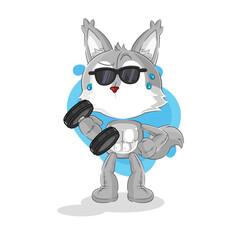 wolf lifting dumbbell vector. cartoon character