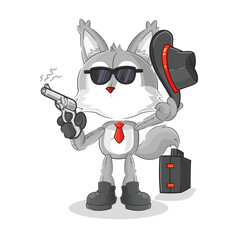 wolf mafia with gun character. cartoon mascot vector