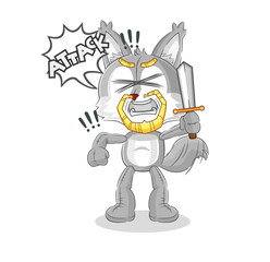 wolf knights attack with sword. cartoon mascot vector