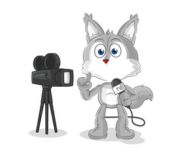 wolf tv reporter cartoon. cartoon mascot vector