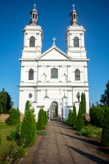 Fototapeta na wymiar Roman Catholic church of St. Andrew the Apostle Lyntupy, Belarus. An architectural monument, built in 1908-1914 in the neo-Baroque style.