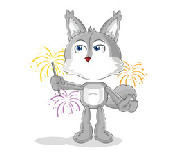 wolf with fireworks mascot. cartoon vector