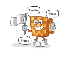 wood chess hold surrender flag mascot. cartoon vector