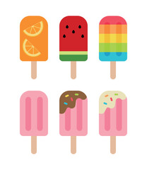 Summer cold, sweet ice cream illustration set. Colorful graphic ice cream design.