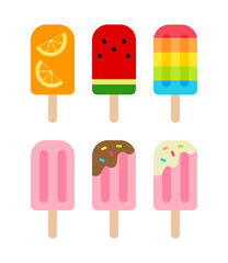 Summer cold, sweet ice cream illustration set. Colorful graphic ice cream design.