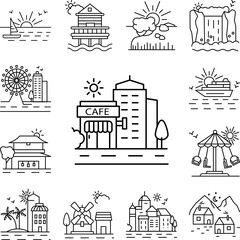 Obraz premium Landscape city cafe line icon in a collection with other items