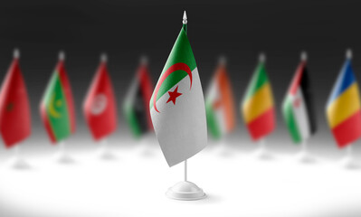 The national flag of the Algeria on the background of flags of other countries