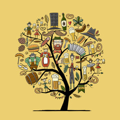 Octoberfest art, concept tree for your design. Beer party