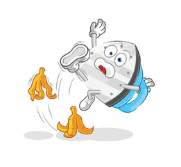 iron slipped on banana. cartoon mascot vector