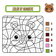 Educational coloring book by numbers for preschool children. Cute cartoon bear. Educational coloring book with animals. A training card with a task for preschool and kindergarten children