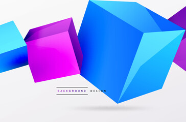 3d cubes vector abstract background. Composition of 3d square shaped basic geometric elements. Trendy techno business template for wallpaper, banner, background or landing