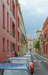 Buildings along Carrer Rentador street in Figueres, Catalonia, Spain.