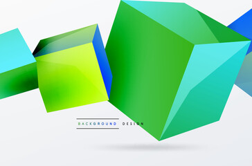 3d cubes vector abstract background. Composition of 3d square shaped basic geometric elements. Trendy techno business template for wallpaper, banner, background or landing