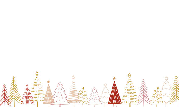 手描きのクリスマスツリーが並ぶベクターイラスト背景