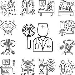 Urologist search urethra icon in a collection with other items