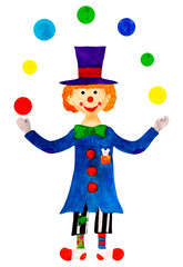 watercolor clown juggling balls ithe circus