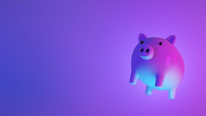 Studio close-up of piggy bank floating above against purple blank background for copy space as symbol for quality saving money