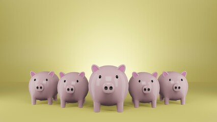 Money Piggy bank creative business concept. Realistic 3d design.  Safe finance investment. Financial services. Landing page template mockup for website. 