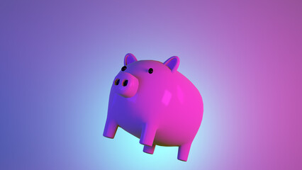 Studio close-up of piggy bank floating above against purple blank background for copy space as symbol for quality saving money