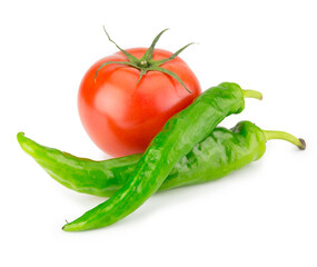 Red tomato and green chili pepper, some essential vegetables for Mexican food.