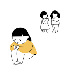 Vector illustration of a child who has been bullied and isolated.