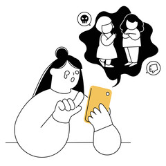 Vector illustration of a sad woman who is betrayed by her friends online.