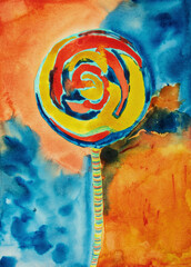 Colorful lollypop. The dabbing technique near the edges gives a soft focus effect due to the altered surface roughness of the paper.