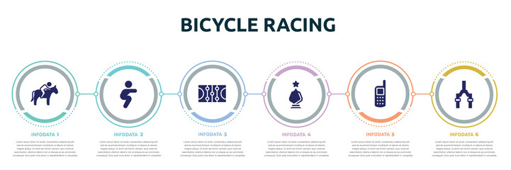 bicycle racing concept infographic design template. included horse riding, squats, ice court, glass award, variometer, bicycle fork icons and 6 option or steps.