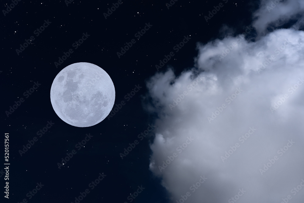 Wall mural full moon with clouds and stars in the dark night.