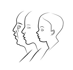 Child, young, old woman's face