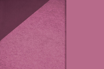 Fototapeta premium Textured and plain pink peach sheet papers forming two triangles and vertical blank rectangle for creative cover designing